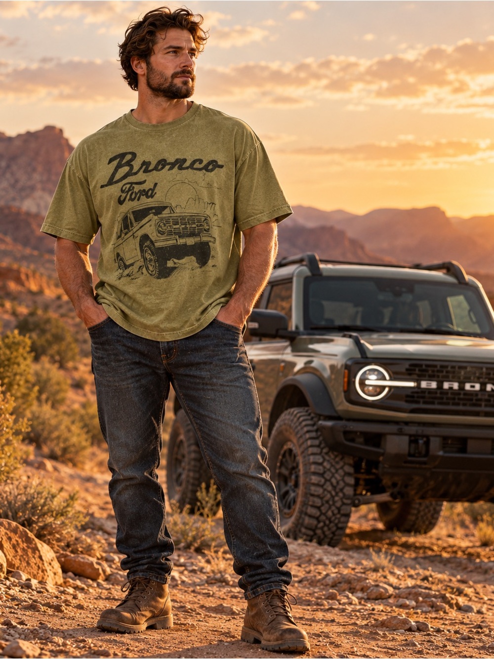 Ford Olive Green Bronco Graphic Tee - Men's Short Sleeve